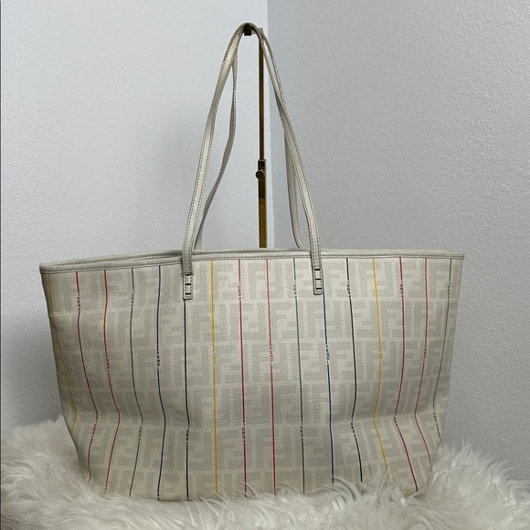 💯Authentic FENDI 
Zucca Spalmati Striped Large Roll Tote White Multicolor🍀 - Picture 5 of 15